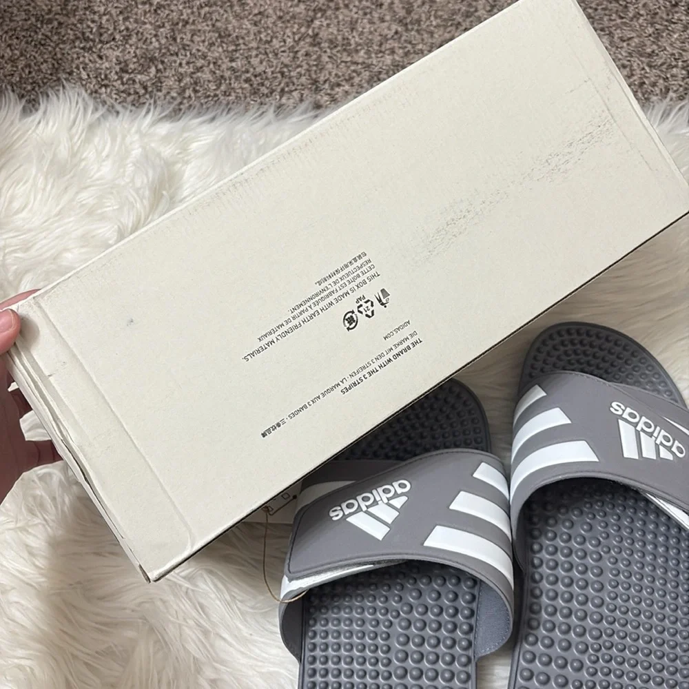 NEW In Box Adidas Men’s Grey White Adissage Slides Size 18
